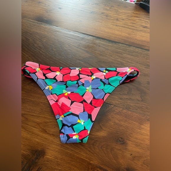 Aerie Swim Bottoms Black with Colorful Floral - Picture 3 of 5